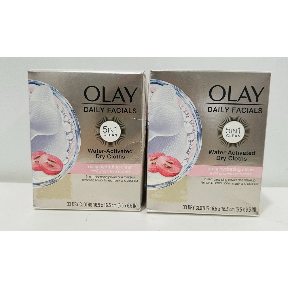 Olay Daily Facials Water Activated Dry Cloths DAILY HYDRATION 5 in-1, 33 Ct x2